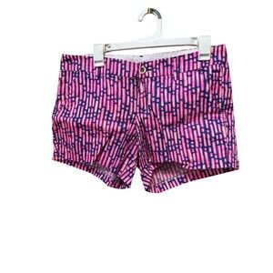 Lilly Pulitzer 5" Callahan Shorts Pink Blue Print Size 8 Dobby Preppy Summer